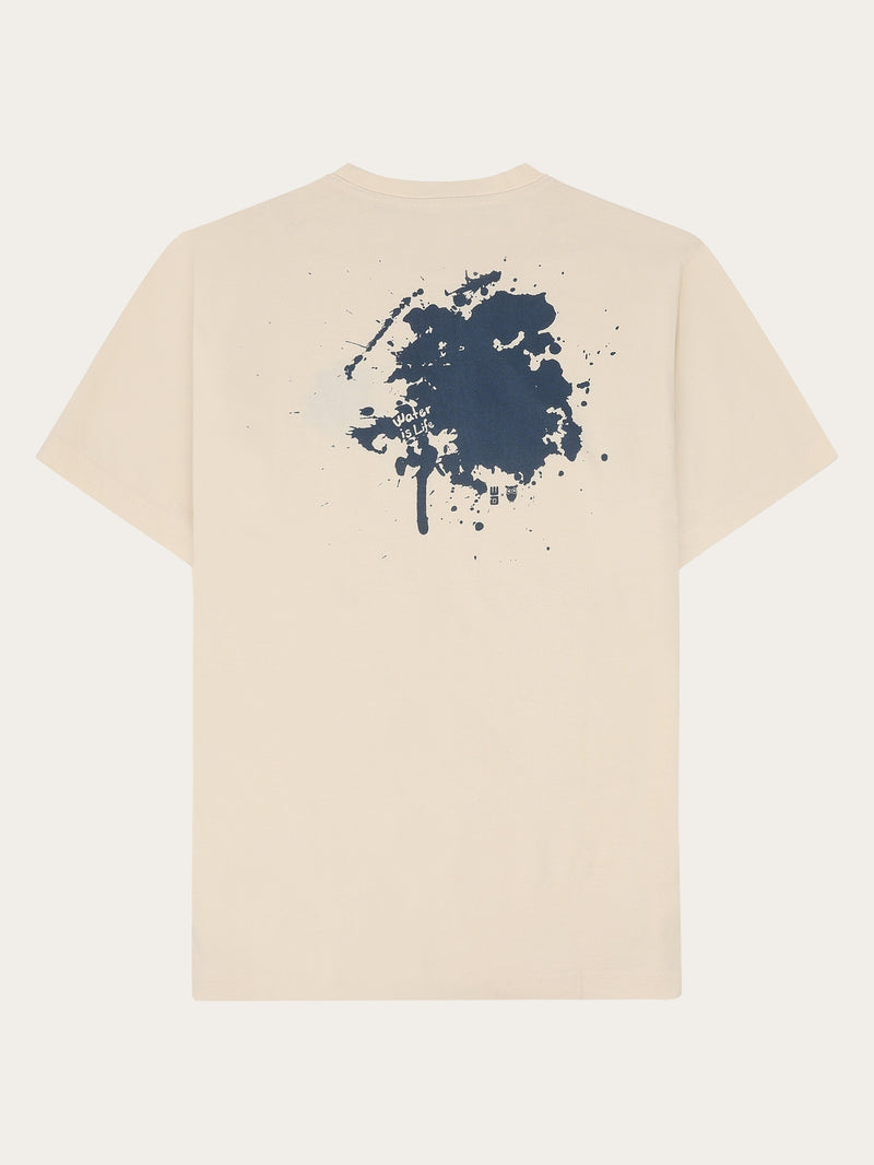 KnowledgeCotton Apparel - MEN Regenerative Organic Cotton Back Printed T-Shirt Water Is Life GOTS/Vegan T-shirts 1387 Egret