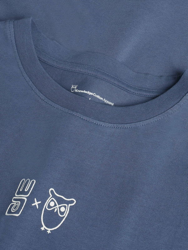 KnowledgeCotton Apparel - MEN Regenerative Organic Cotton Chest Printed T-Shirt Water Is Life GOTS/Vegan T-shirts 1226 Vintage Indigo