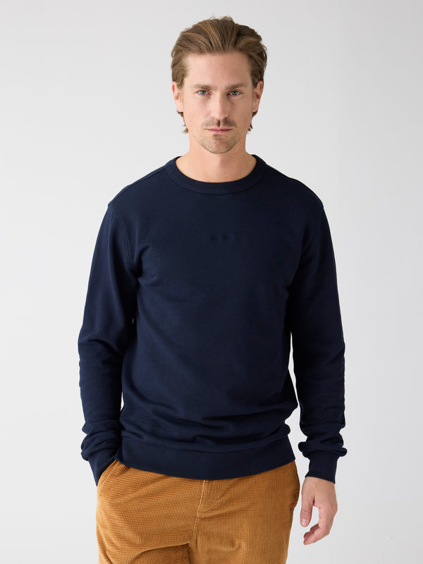 KnowledgeCotton Apparel - MEN Regenerative Organic Cotton Embroidery Crew Neck GOTS/Vegan Sweats 1412 Night Sky