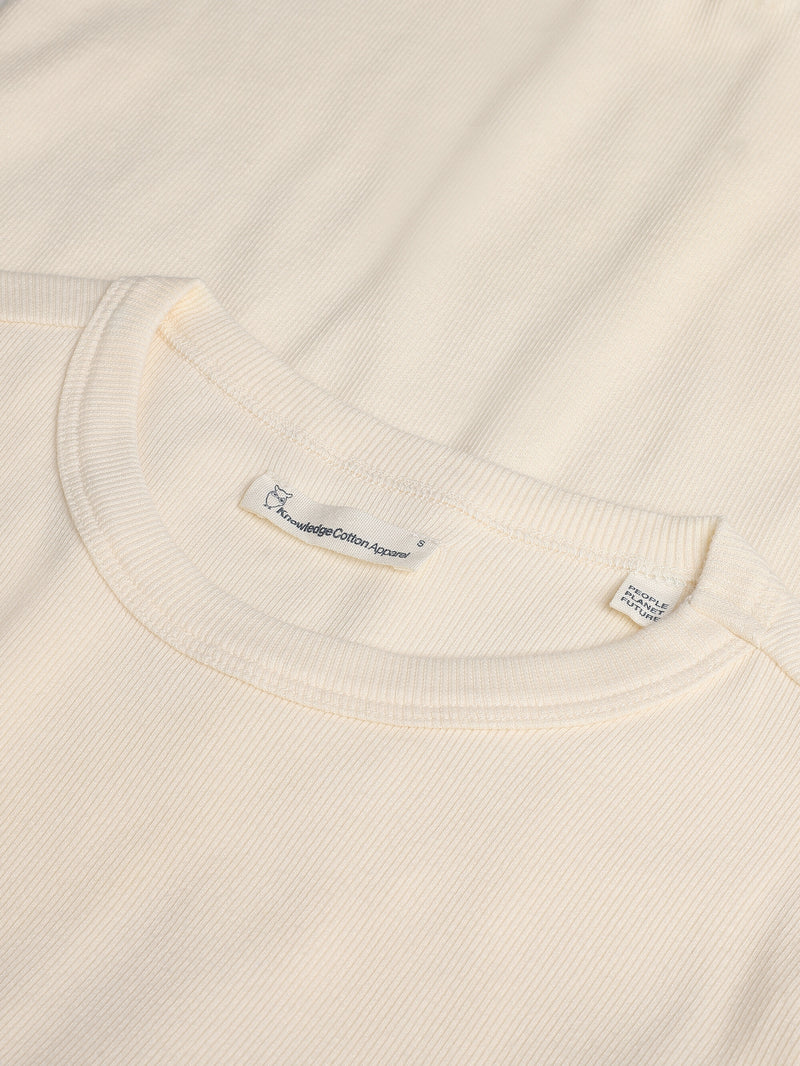 KnowledgeCotton Apparel - WMN Regenerative Organic Cotton Rib T-Shirt GOTS/Vegan T-shirts 1387 Egret
