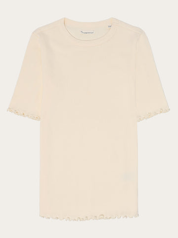 KnowledgeCotton Apparel - WMN Regenerative Organic Cotton Rib T-Shirt GOTS/Vegan T-shirts 1387 Egret