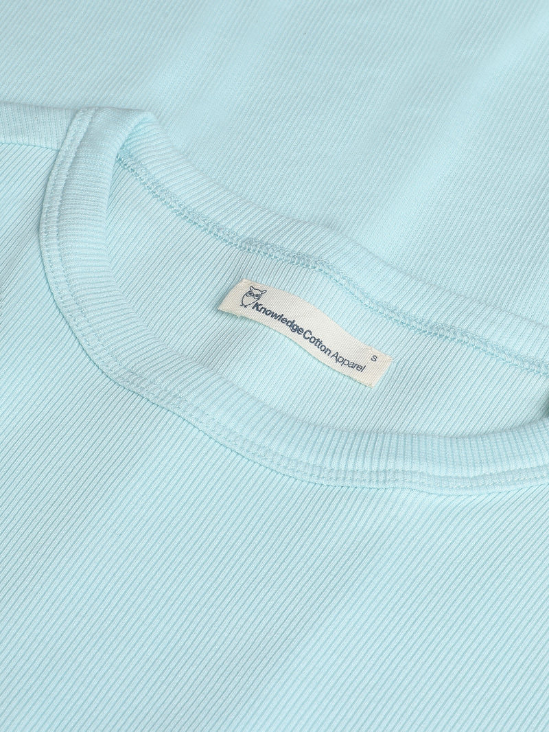 KnowledgeCotton Apparel - WMN Regenerative Organic Cotton Rib T-Shirt GOTS/Vegan T-shirts 1480 Aqua-Esque