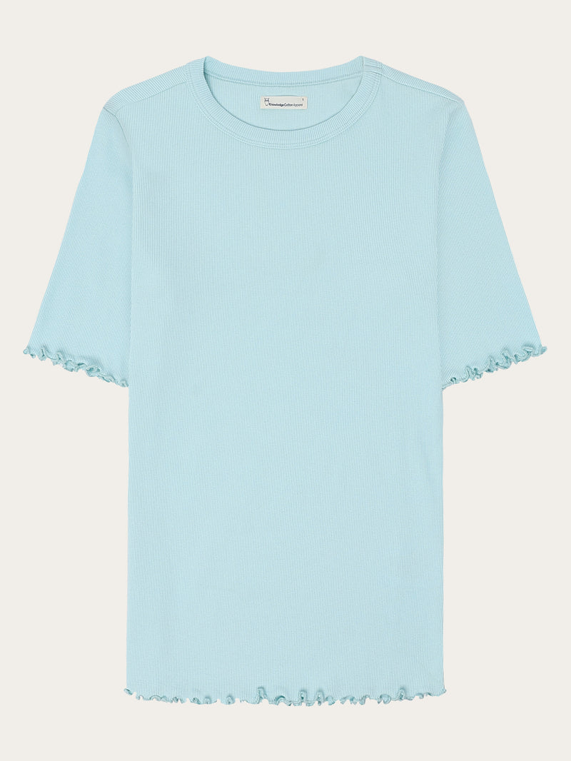 KnowledgeCotton Apparel - WMN Regenerative Organic Cotton Rib T-Shirt GOTS/Vegan T-shirts 1480 Aqua-Esque