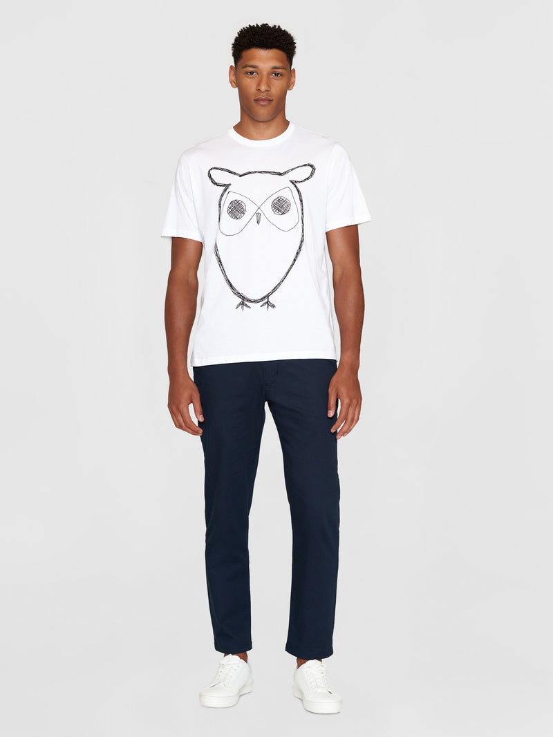 KnowledgeCotton Apparel - MEN Regular big owl front print t-shirt - GOTS T-shirts 1010 Bright White