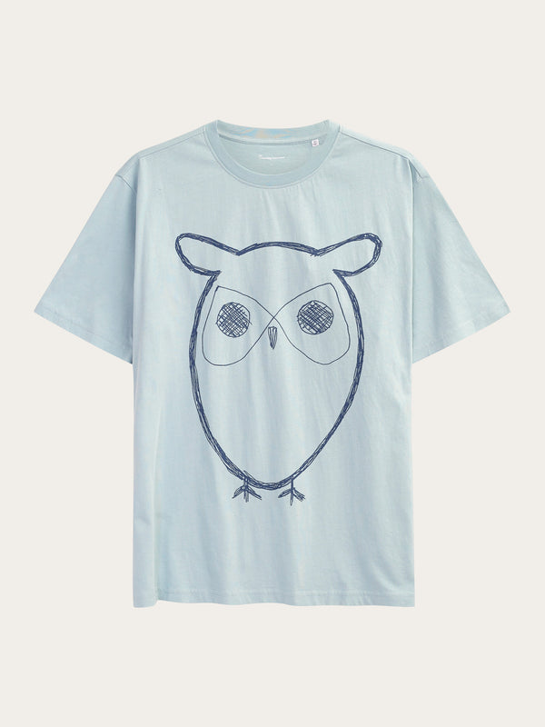 KnowledgeCotton Apparel - MEN Regular big owl front print t-shirt - GOTS T-shirts 1436 Gray Mist
