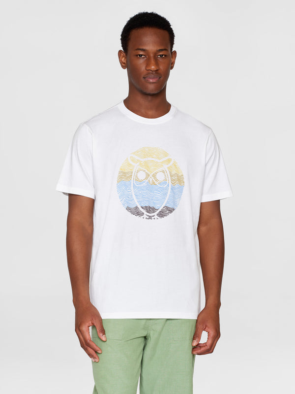 KnowledgeCotton Apparel - MEN Regular circled owl printed t-shirt - GOTS/Vegan T-shirts 1010 Bright White