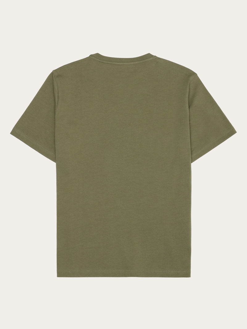 KnowledgeCotton Apparel - UNI Regular drop-shoulder short sleeve heavy single jersey printed t-shirt GOTS/Vegan T-shirts 1068 Burned Olive