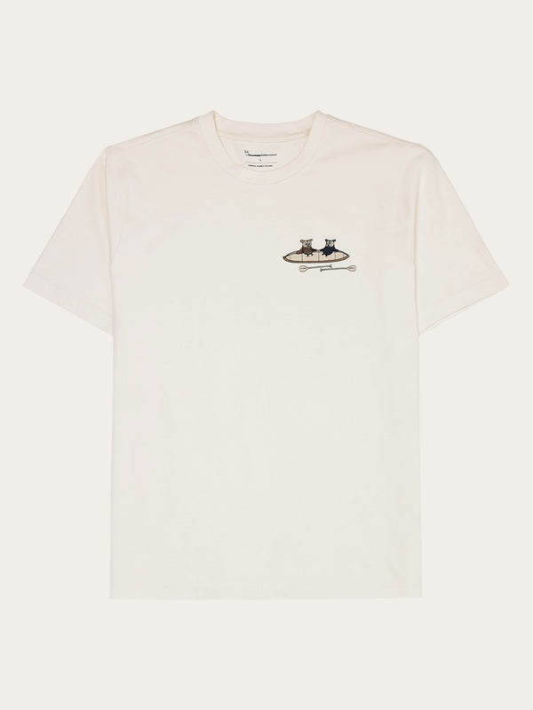 KnowledgeCotton Apparel - UNI Regular drop-shoulder short sleeve heavy single jersey printed t-shirt GOTS/Vegan T-shirts 1387 Egret