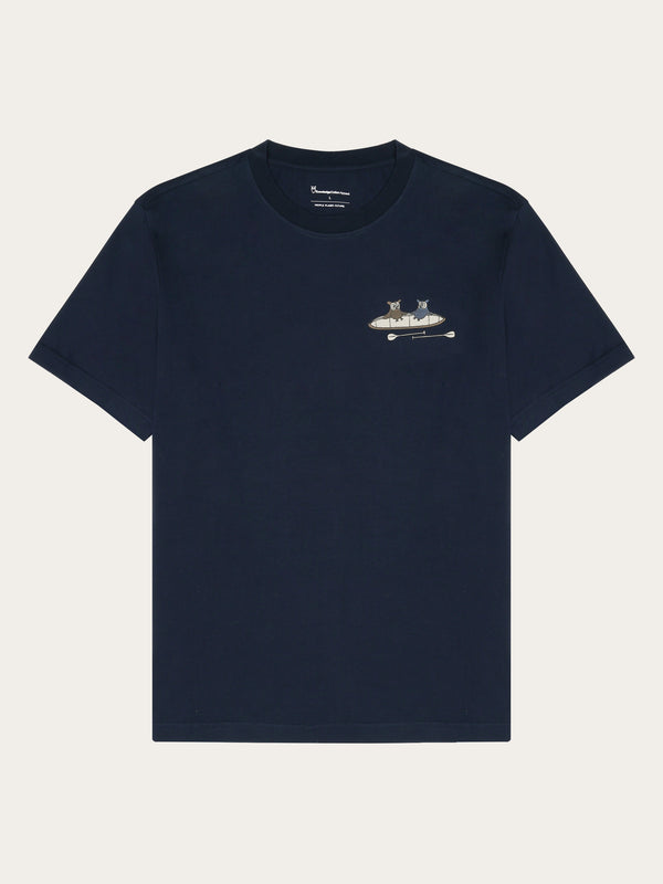 KnowledgeCotton Apparel - UNI Regular drop-shoulder short sleeve heavy single jersey printed t-shirt GOTS/Vegan T-shirts 1412 Night Sky