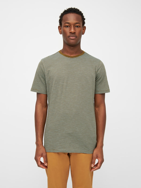 KnowledgeCotton Apparel - MEN Regular fit Striped basic tee T-shirts 8023 Green stripe