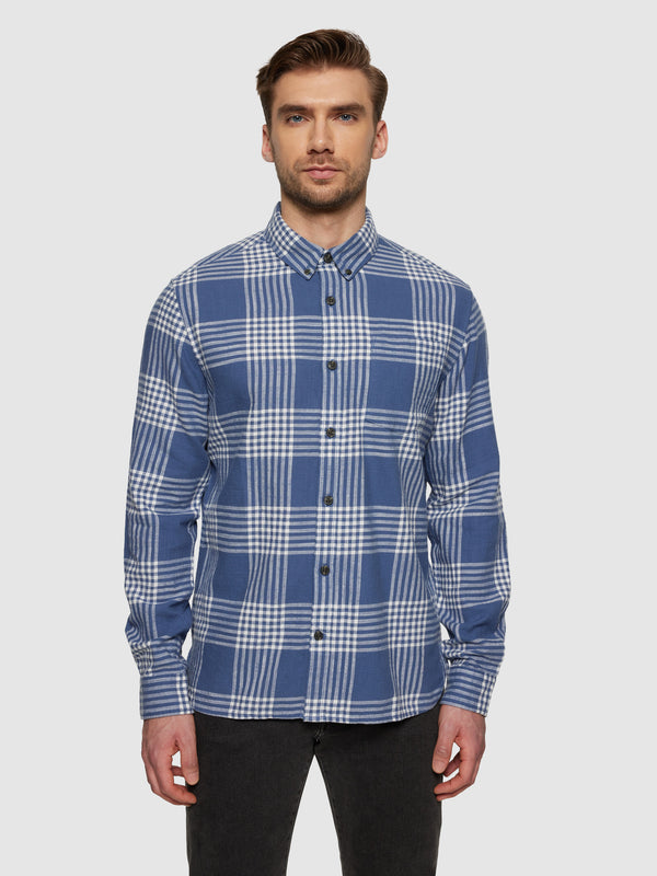 KnowledgeCotton Apparel - MEN Regular fit checkered shirt - GOTS/Vegan Shirts 7021 blue check