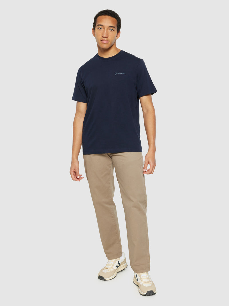 KnowledgeCotton Apparel - MEN Regular fit chill camp back print t-shirt - Regenerative Organic Certified® - GOTS/Vegan T-shirts 1412 Night Sky