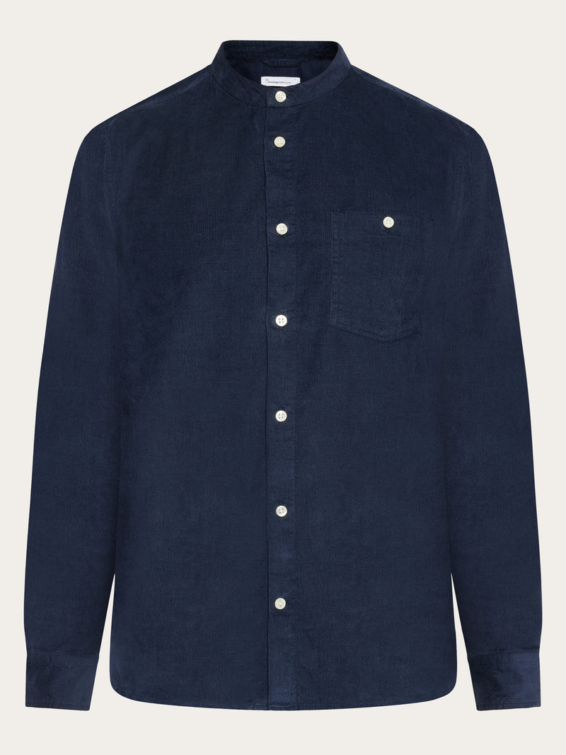 KnowledgeCotton Apparel - MEN Regular fit corduroy strand collar shirt Shirts 1001 Total Eclipse