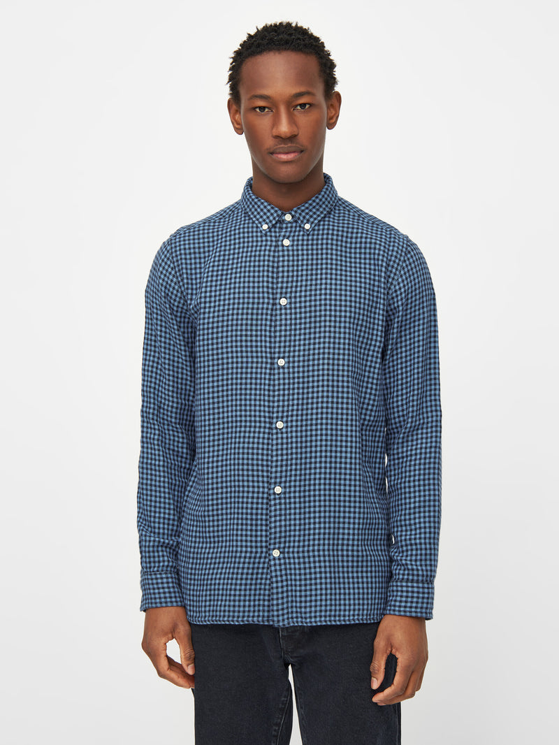 KnowledgeCotton Apparel - MEN Regular fit double layer checkered shirt Shirts 7021 blue check