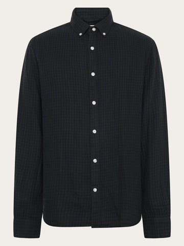 KnowledgeCotton Apparel - MEN Regular fit double layer checkered shirt Shirts 7023 Green check