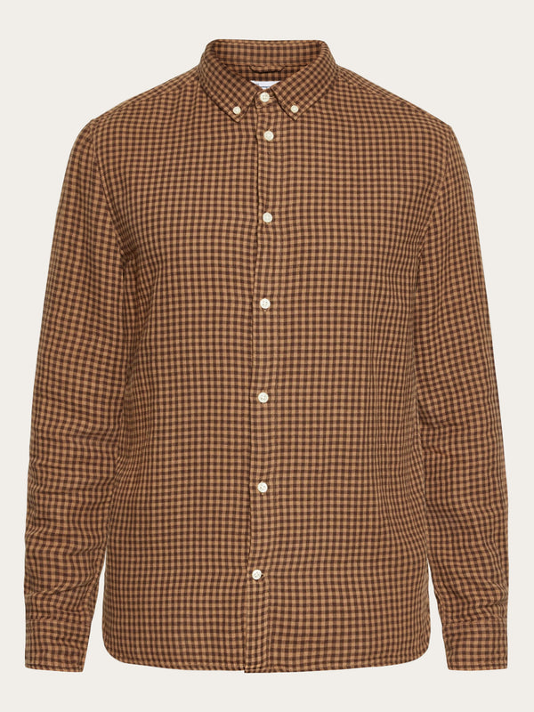 KnowledgeCotton Apparel - MEN Regular fit double layer checkered shirt Shirts 7026 Brown check