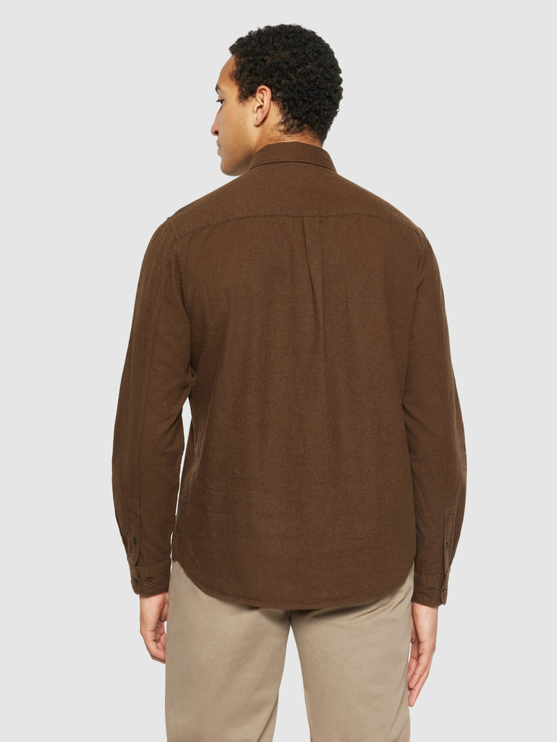 KnowledgeCotton Apparel - MEN Regular fit melangé flannel shirt Shirts 1243 Demitasse (brown)