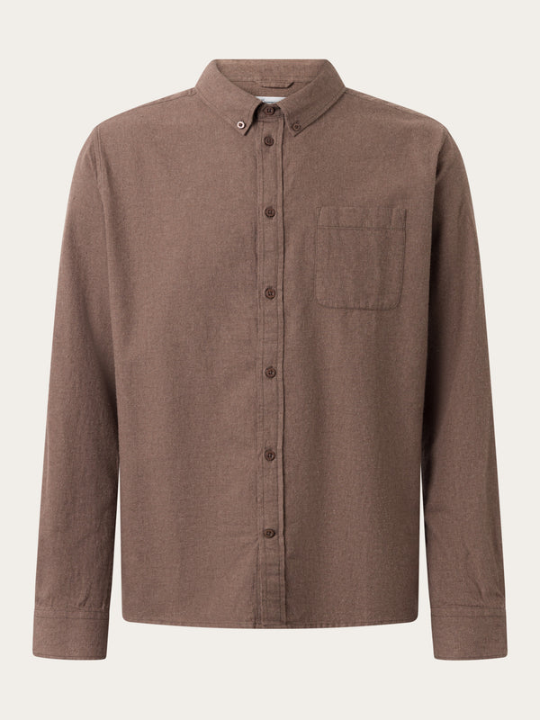 KnowledgeCotton Apparel - MEN Regular fit melangé flannel shirt Shirts 1404 Deep Mahogany