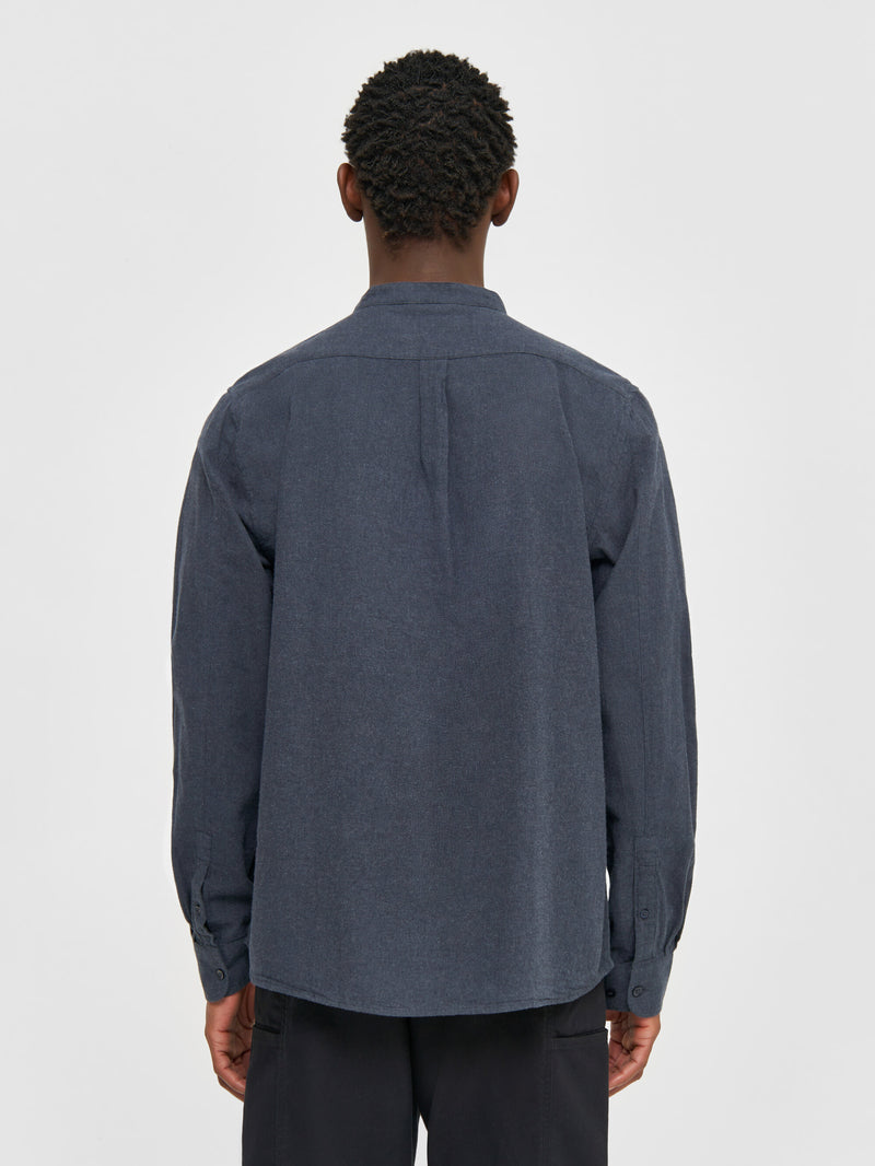 KnowledgeCotton Apparel - MEN Regular fit melangé flannel stand collar shirt Shirts 1001 Total Eclipse