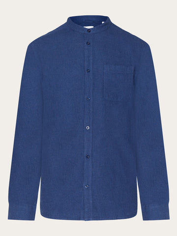 KnowledgeCotton Apparel - MEN Regular fit melangé flannel stand collar shirt Shirts 1043 Estate Blue