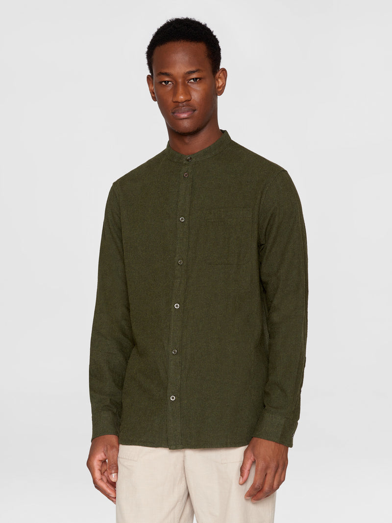 KnowledgeCotton Apparel - MEN Regular fit melangé flannel stand collar shirt Shirts 1090 Forrest Night