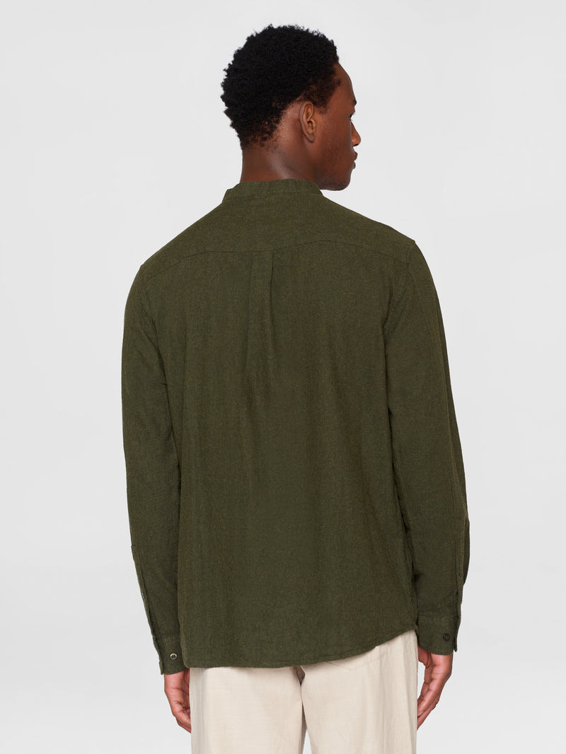 KnowledgeCotton Apparel - MEN Regular fit melangé flannel stand collar shirt Shirts 1090 Forrest Night