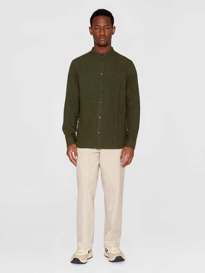 KnowledgeCotton Apparel - MEN Regular fit melangé flannel stand collar shirt Shirts 1090 Forrest Night