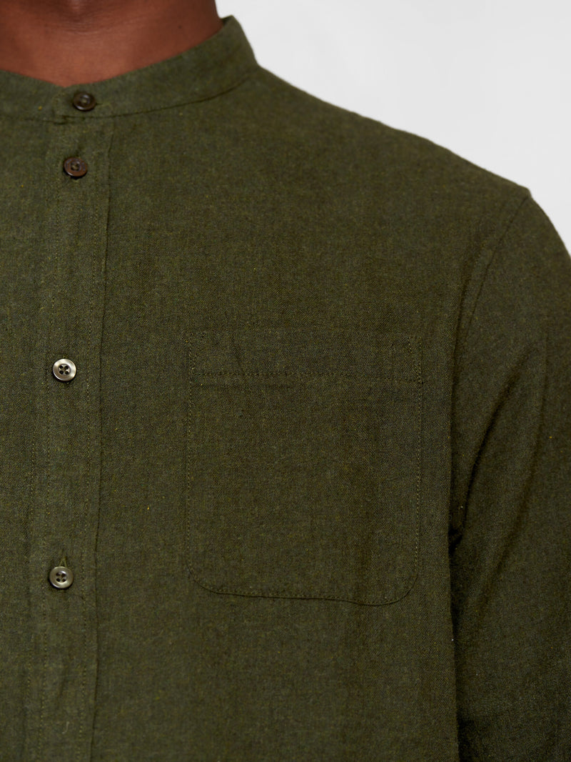KnowledgeCotton Apparel - MEN Regular fit melangé flannel stand collar shirt Shirts 1090 Forrest Night