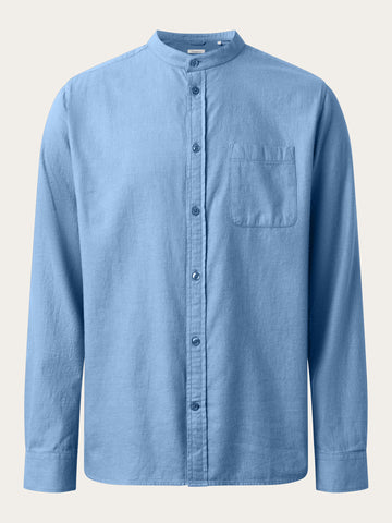 KnowledgeCotton Apparel - MEN Regular fit melangé flannel stand collar shirt Shirts 1188 Dark Denim