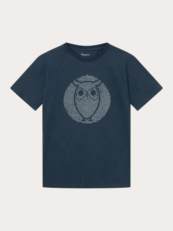 KnowledgeCotton Apparel - MEN Regular fit owl chest print T-shirts 1001 Total Eclipse