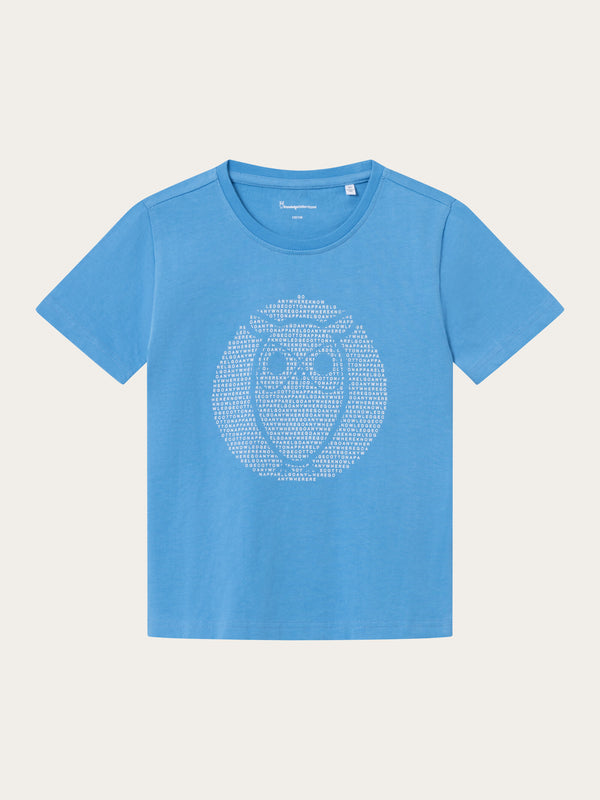 KnowledgeCotton Apparel - YOUNG Regular fit owl chest print T-shirts 1393 Azure Blue