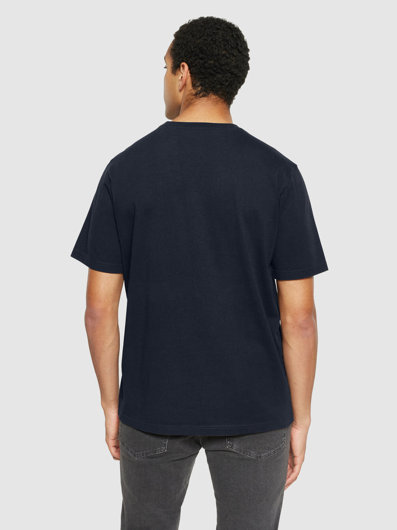 KnowledgeCotton Apparel - MEN Regular fit owl trip chest print t-shirt - Regenerative Organic Certified® - GOTS/Vegan T-shirts 1412 Night Sky