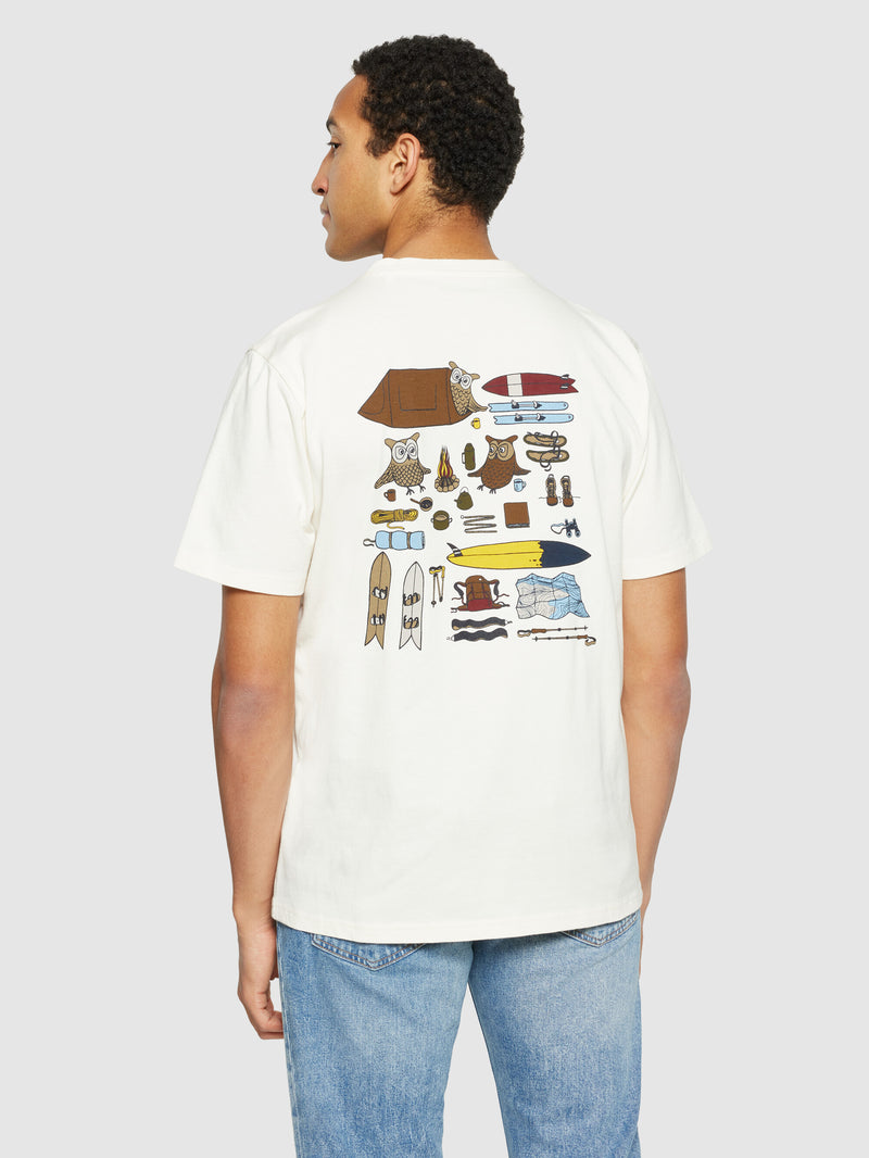 KnowledgeCotton Apparel - MEN Regular fit owl trip print t-shirt - Regenerative Organic Certified® - GOTS/Vegan T-shirts 1387 Egret