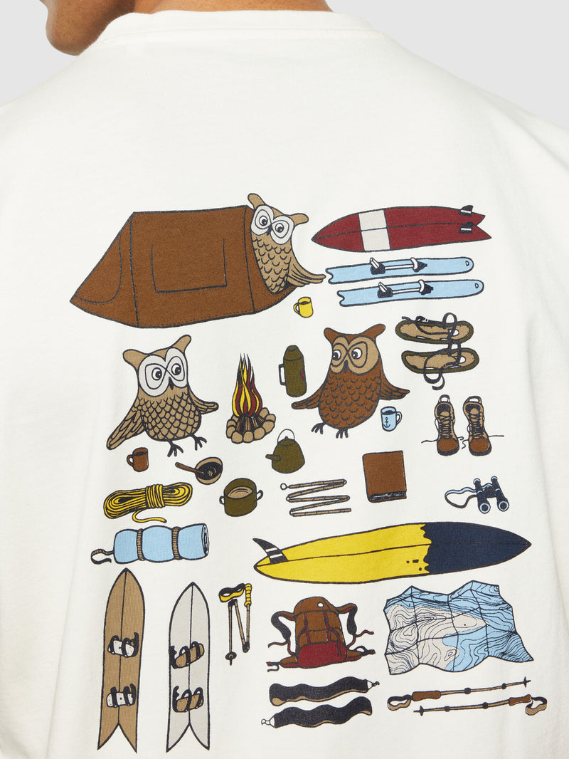 KnowledgeCotton Apparel - MEN Regular fit owl trip print t-shirt - Regenerative Organic Certified® - GOTS/Vegan T-shirts 1387 Egret