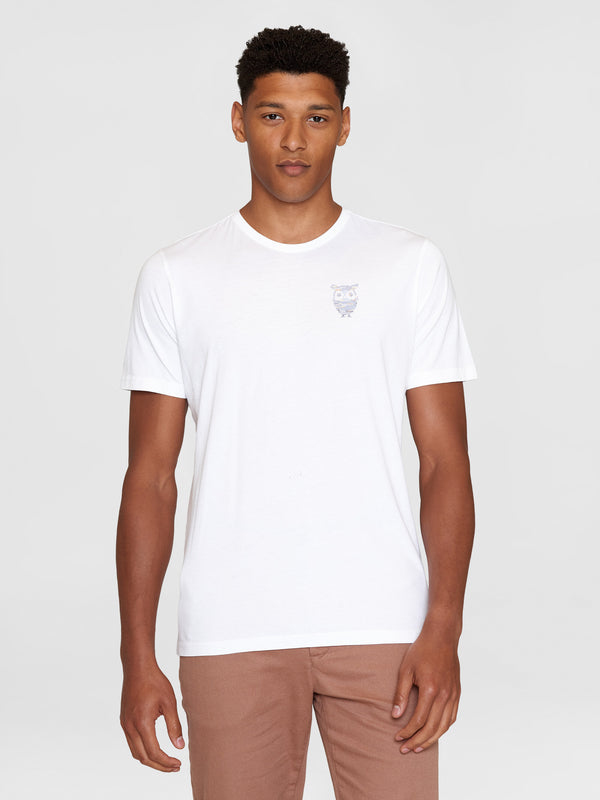 KnowledgeCotton Apparel - MEN Regular fit single jersey small chest print t-shirt - GOTS/Vegan T-shirts 1010 Bright White