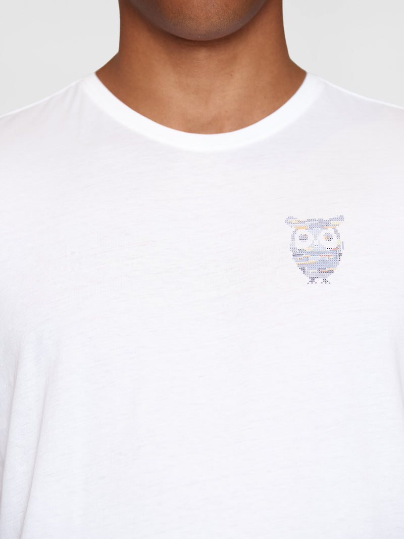 KnowledgeCotton Apparel - MEN Regular fit single jersey small chest print t-shirt - GOTS/Vegan T-shirts 1010 Bright White
