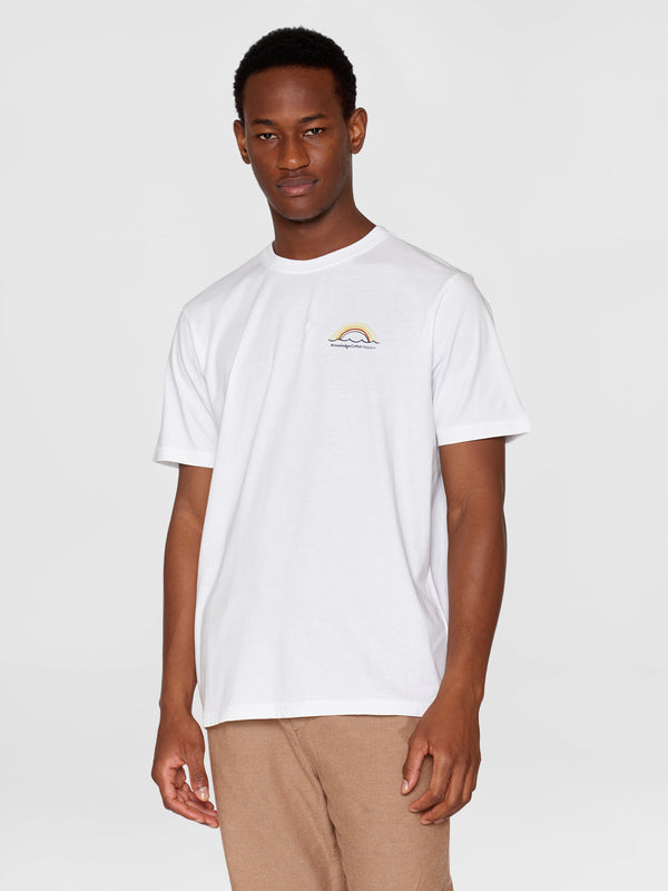 KnowledgeCotton Apparel - MEN Regular fit single jersey sunset chest t-shirt - GOTS/Vegan T-shirts 1010 Bright White