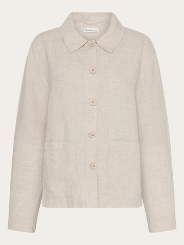 KnowledgeCotton Apparel - WMN Regular linen overshirt - GOTS/Vegan Overshirts 1449 Yarndyed - Light feather gray