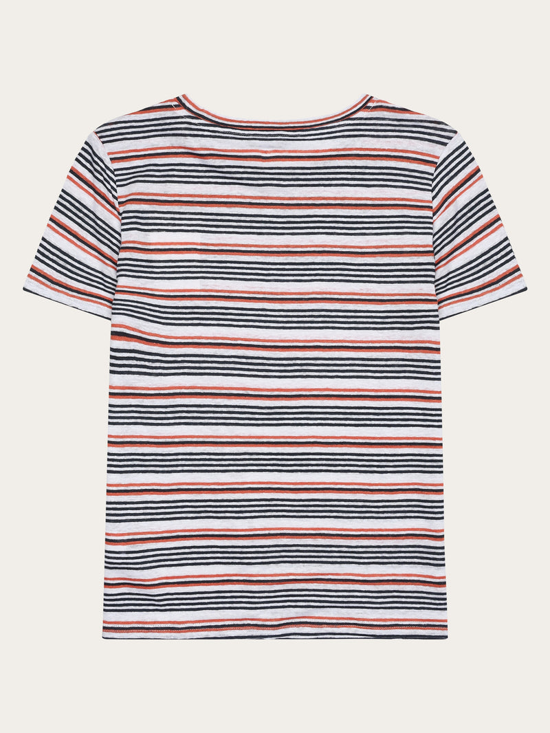 KnowledgeCotton Apparel - WMN Regular linen stripe t-shirt - GOTS/Vegan T-shirts 8020 White stripe