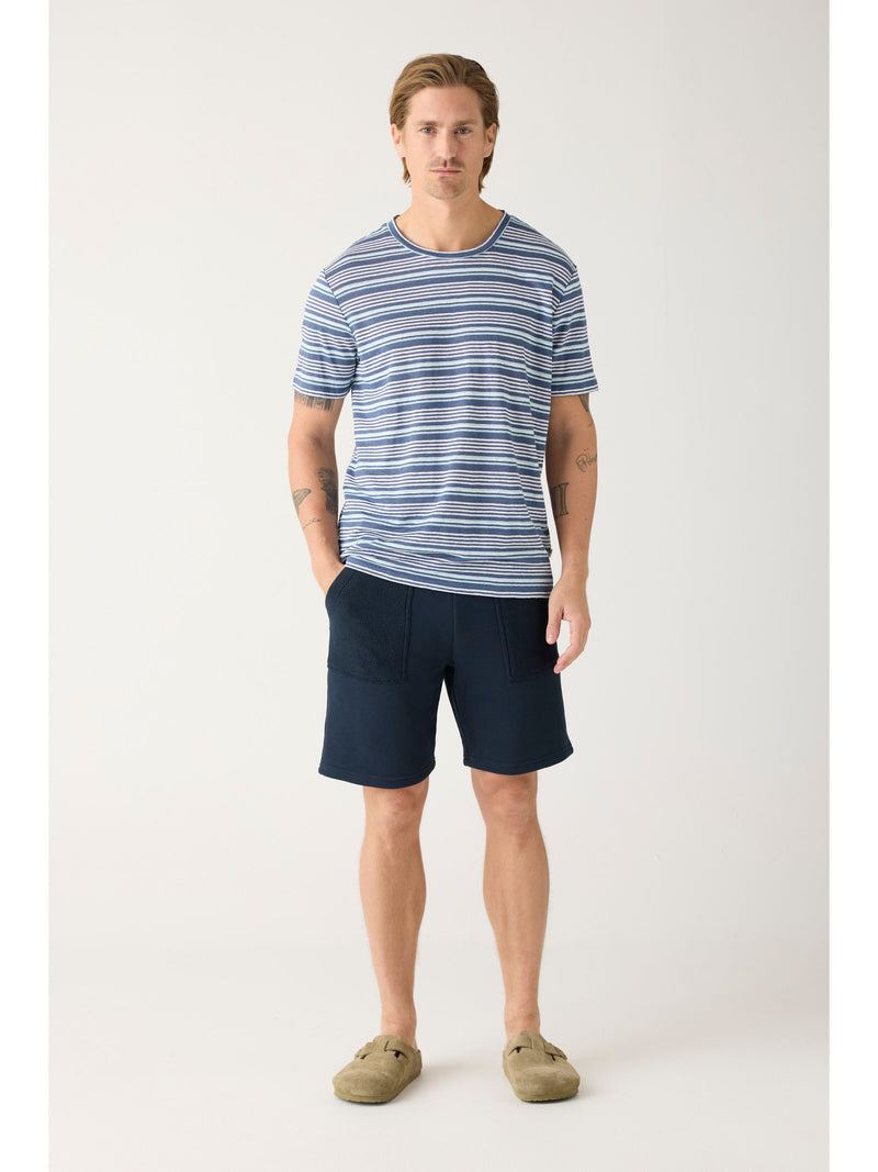 KnowledgeCotton Apparel - MEN Regular linen striped t-shirt - GOTS/Vegan T-shirts 8021 Blue stripe