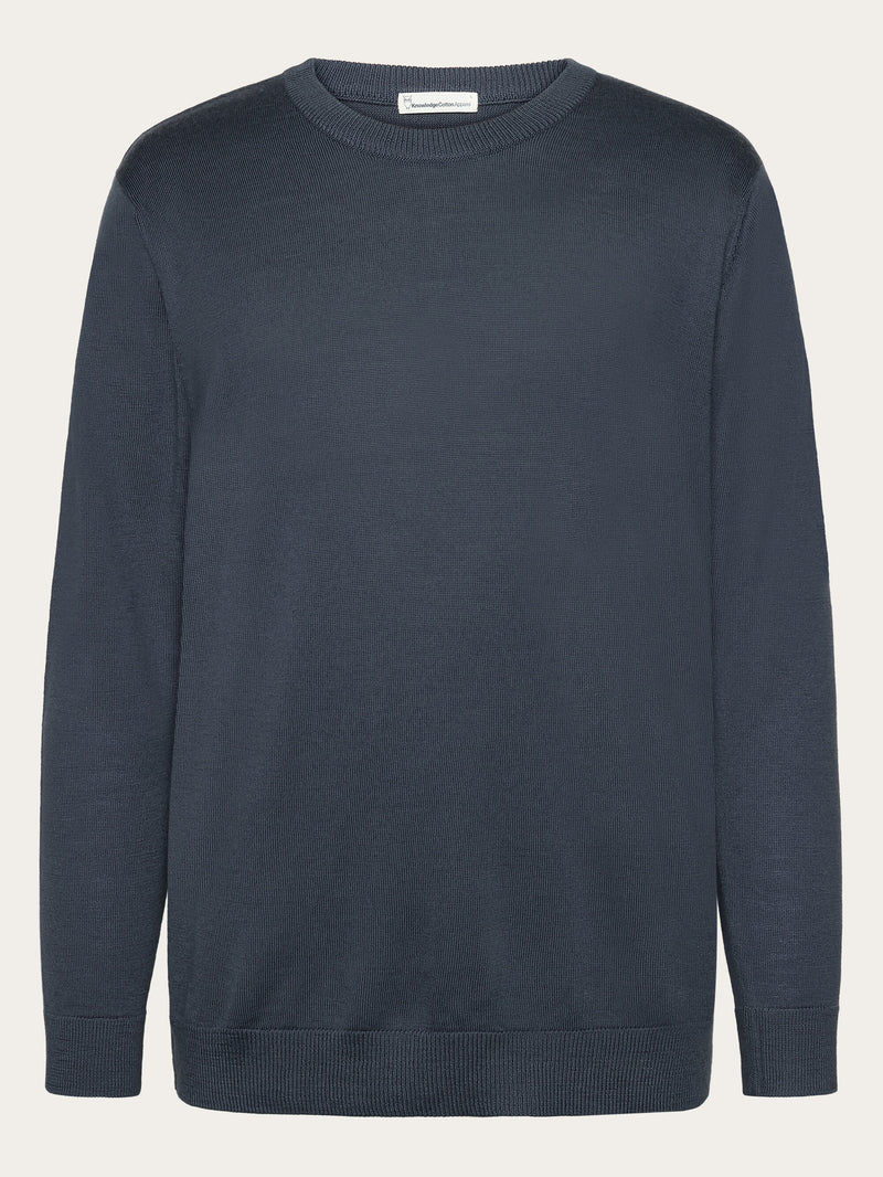 KnowledgeCotton Apparel - MEN Regular merino knit crew neck - RWS Knits 1226 Vintage Indigo