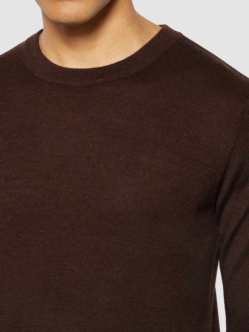 KnowledgeCotton Apparel - MEN Regular merino knit crew neck - RWS Knits 1243 Demitasse (brown)