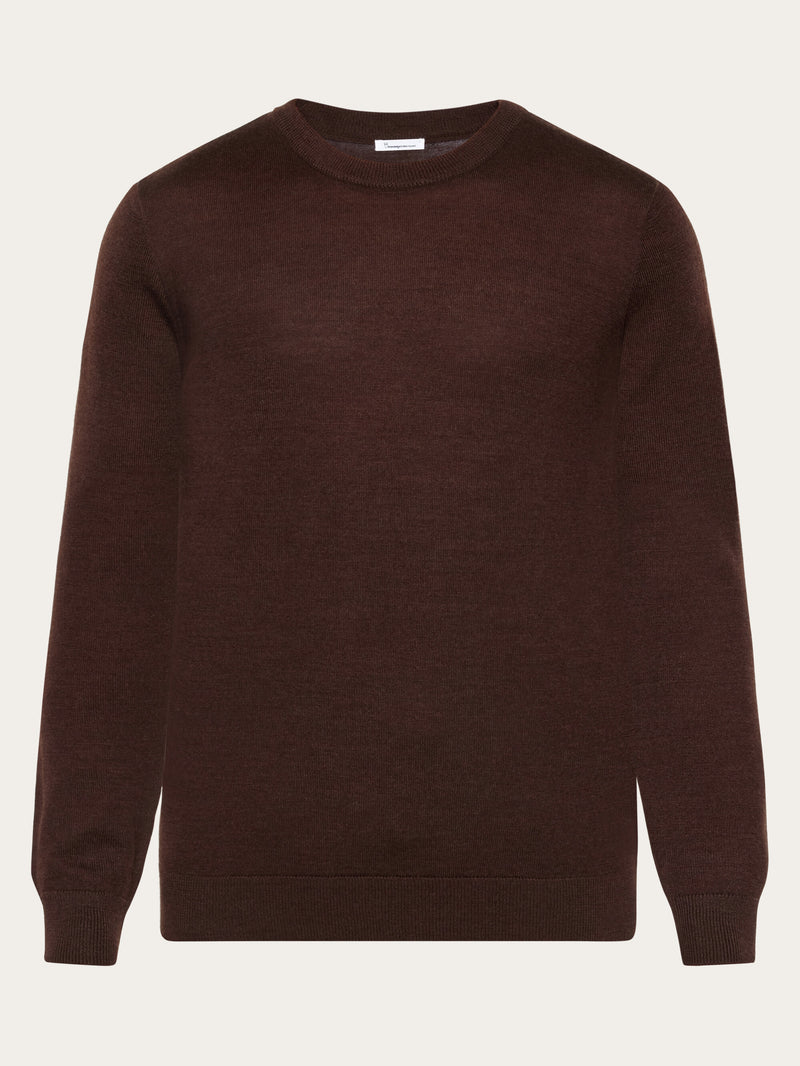 KnowledgeCotton Apparel - MEN Regular merino knit crew neck - RWS Knits 1243 Demitasse (brown)