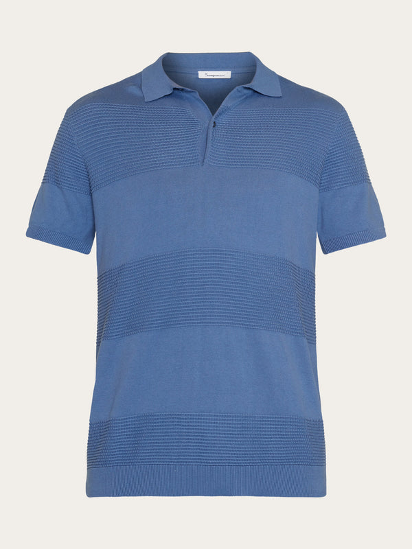 KnowledgeCotton Apparel - MEN Regular pattern knitted short sleeved polo - GOTS/Vegan Polos 1432 Moonlight Blue