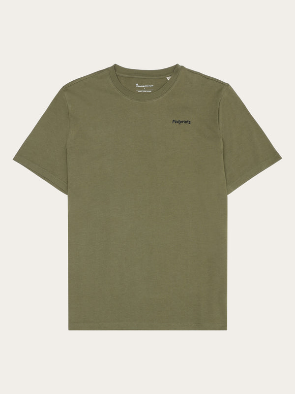 KnowledgeCotton Apparel - UNI Regular short sleeve heavy single jersey printed t-shirt GOTS/Vegan T-shirts 1068 Burned Olive