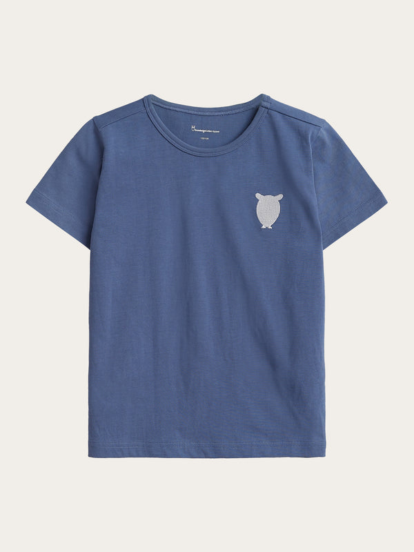 KnowledgeCotton Apparel - YOUNG Regular short sleeve heavy single with embr at chest t-shirt - GOTS/Vegan T-shirts 1432 Moonlight Blue