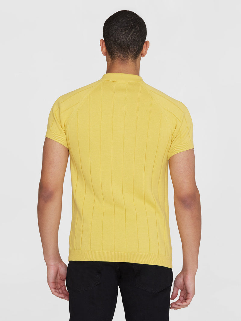 KnowledgeCotton Apparel - MEN Regular short sleeved striped knitted polo - GOTS/Vegan Polos 1429 Misted Yellow