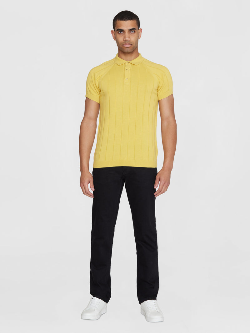 KnowledgeCotton Apparel - MEN Regular short sleeved striped knitted polo - GOTS/Vegan Polos 1429 Misted Yellow