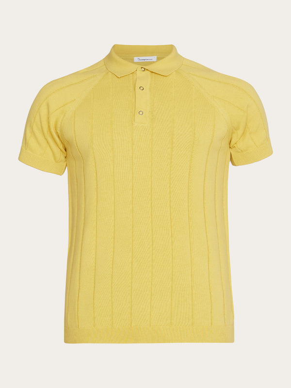 KnowledgeCotton Apparel - MEN Regular short sleeved striped knitted polo - GOTS/Vegan Polos 1429 Misted Yellow