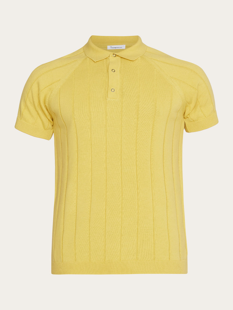 KnowledgeCotton Apparel - MEN Regular short sleeved striped knitted polo - GOTS/Vegan Polos 1429 Misted Yellow